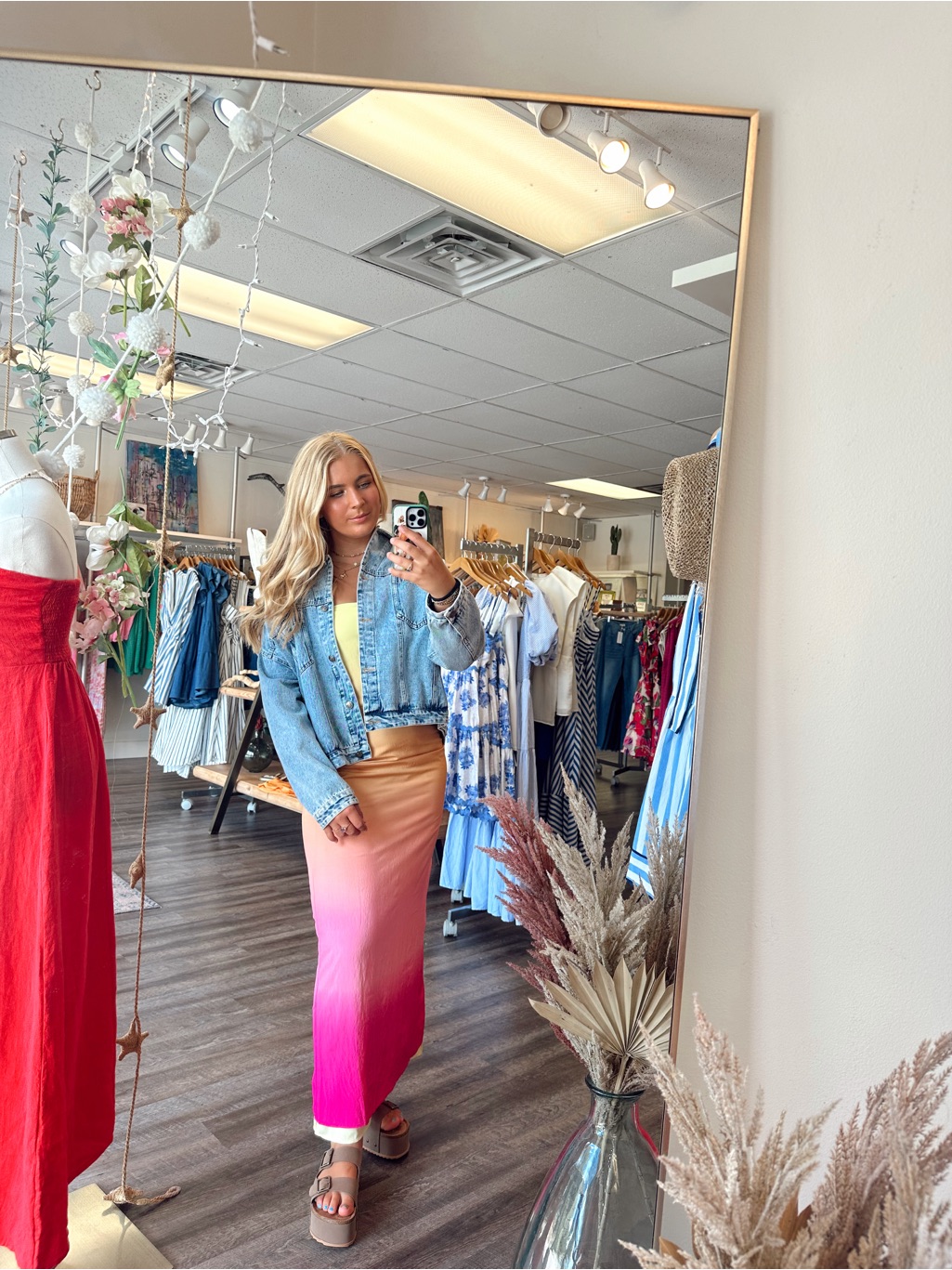 Blue Blush Strapless Ombre Maxi Dress In Yellow Peach Pink Perfect For Beach!!